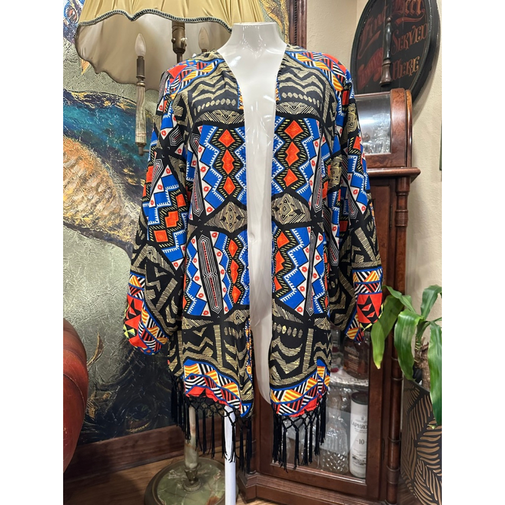 Women's New Directions Kimono L Black Multi-color